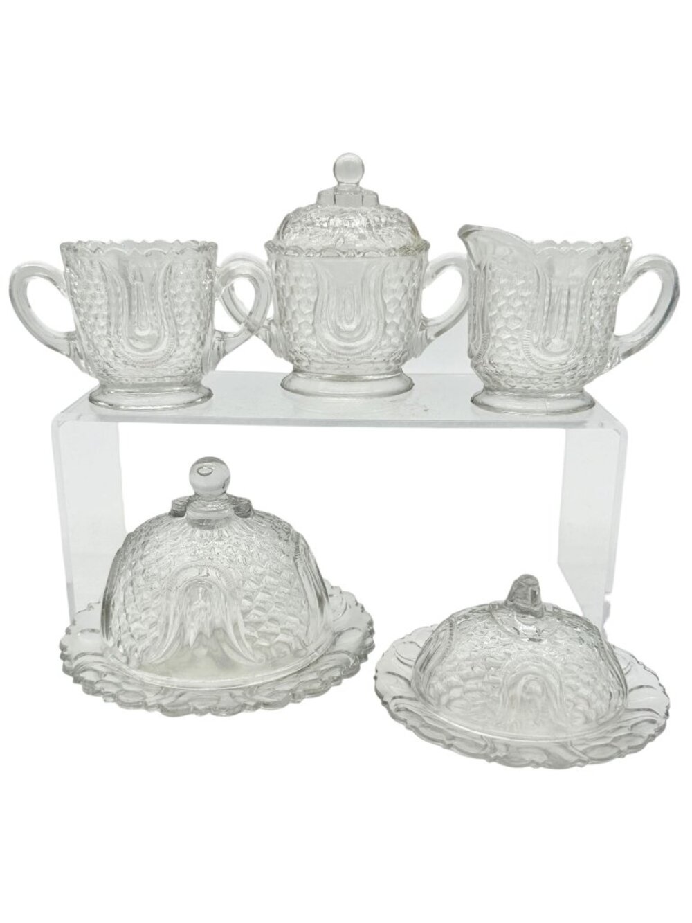 Federal Glass 1914 Wabash Childrens Tableware 5pc Set Tulip & Honeycomb Pattern